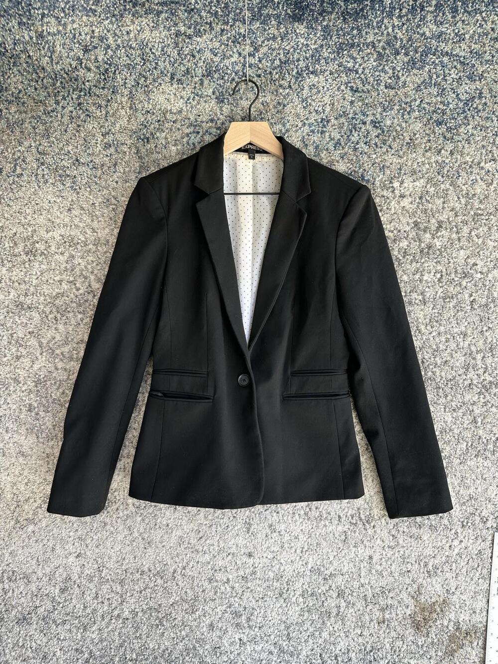 Express Blazer Womens 8 Black Single Button Lined Notch Lapel Stretch Jacket